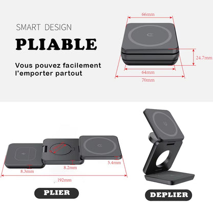 Plugson Chargeur sans Fil, 3 en 1 Magnétique et pliable pour iPhone, Airpods