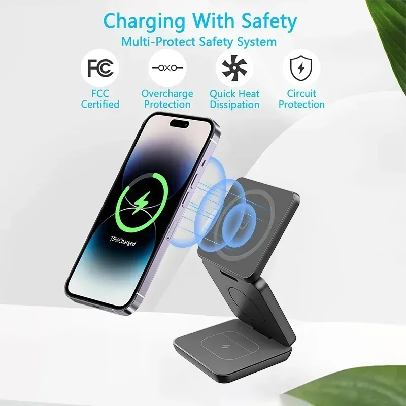 3 in 1 Foldable Magnetic Wireless Charger Stand for Iphone 15 14 13 12 Pro Max Apple Watch Airpods Fast Charging Station Holder