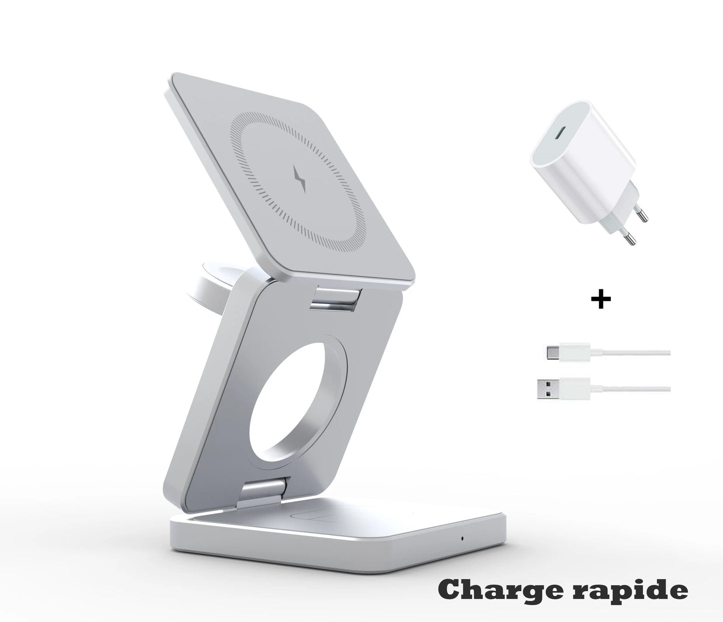 Plugson Chargeur sans Fil, 3 en 1 Magnétique et pliable pour iPhone, Airpods