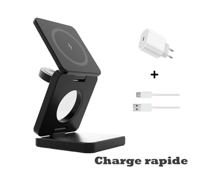 Plugson Chargeur sans Fil, 3 en 1 Magnétique et pliable pour iPhone, Airpods